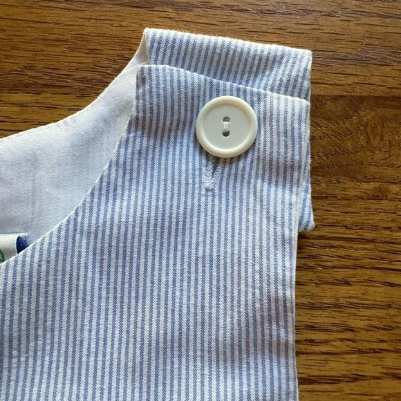 Samara 3T Vintage blue and white Striped Jon-Jon with Baseball/B applique - Picture 3 of 14